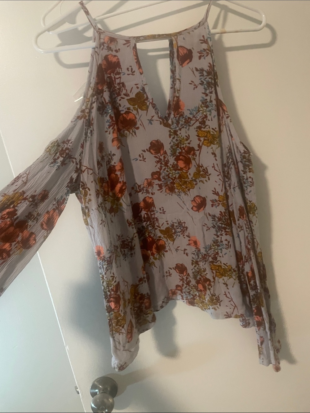 Col shoulder floral flowy blue women blouse size XL